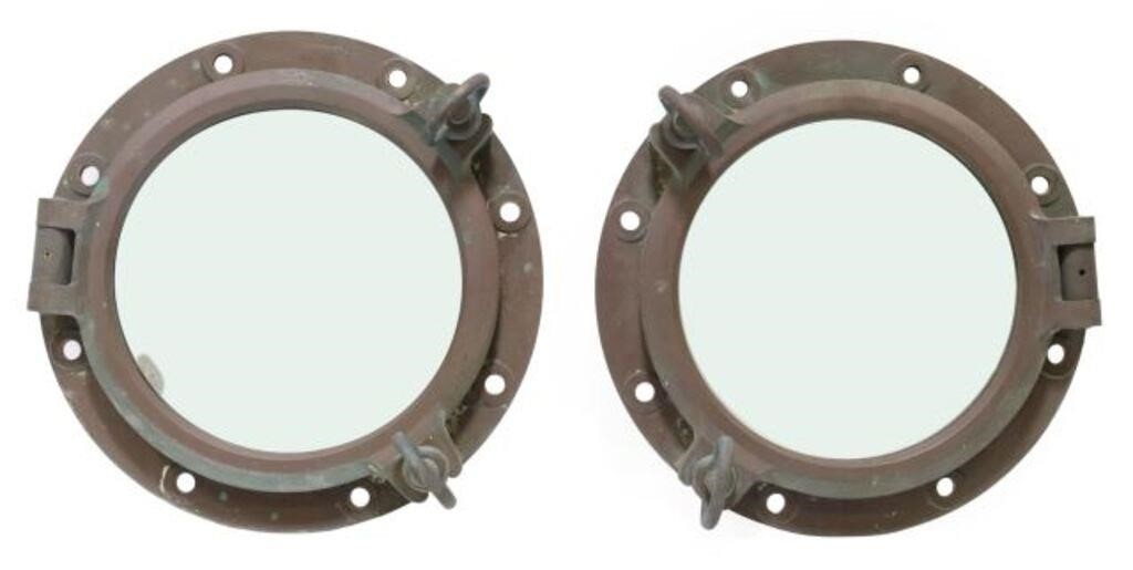 Appraisal: lot of Nautical patinated metal porthole windows with hinged frame