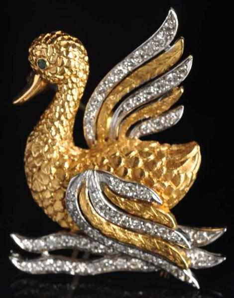 Appraisal: K W Gold Diamond Swan Pin Weight grams dwt Condition