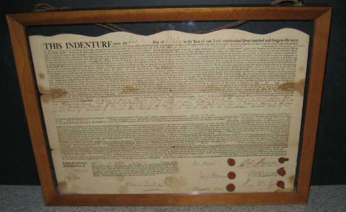 Appraisal: HENRY WILLIAM STIEGEL LANCASTER COUNTY INDENTURE Framed historical document dated