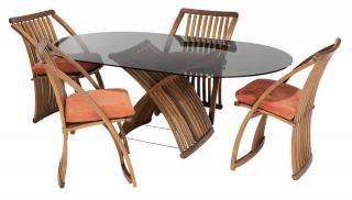 Appraisal: Thomas Lamb Dining Table Four Chairs th century black glass