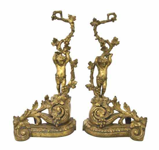 Appraisal: A Pair of Neoclassical Gilt Bronze Figural Chenets cast as