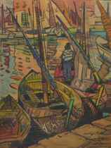 Appraisal: Alexander Robinson American - Boats Watercolor and chalk signed Alexander