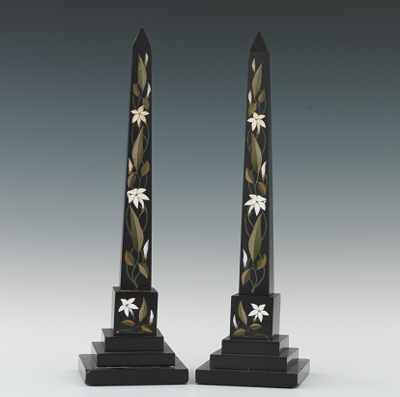 Appraisal: A Pair of Pietra Dura Obelisks ca The pair each