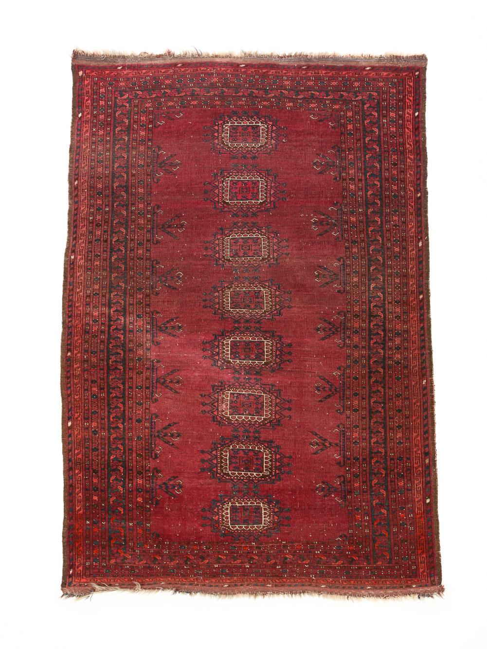 Appraisal: TURKMEN ERSARI RUG Nineteenth century Red field with Salor turreted