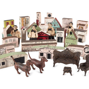 Appraisal: An Assembled Group of Painted Town Block Buildings Figures and