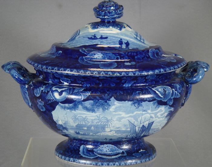 Appraisal: Staffordshire blue transfer tureen depicting Dix Cove on the Gold