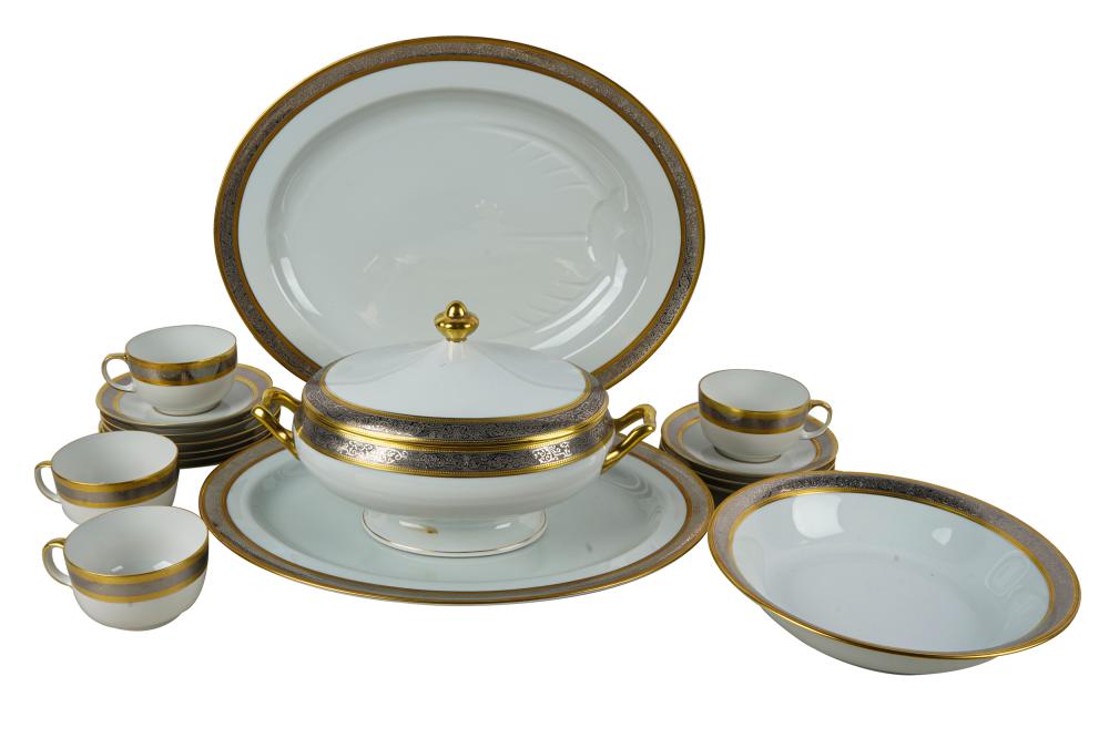 Appraisal: ASSEMBLED GILT SILVER RIM PORCELAIN SERVICEsome marked for DW Porzellan