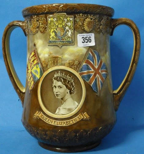 Appraisal: Royal Doulton Two Handled Loving Cup Queen Elizabeth II Coronation