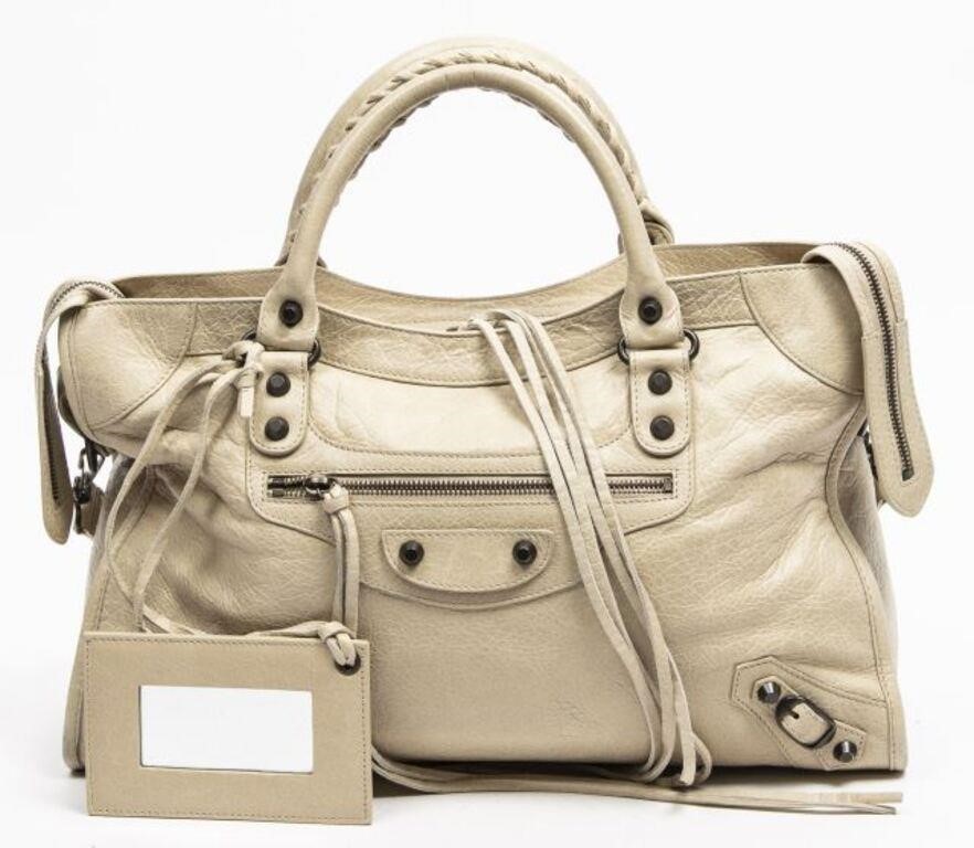 Appraisal: Balenciaga City shoulder bag in ivory distressed leather with aged