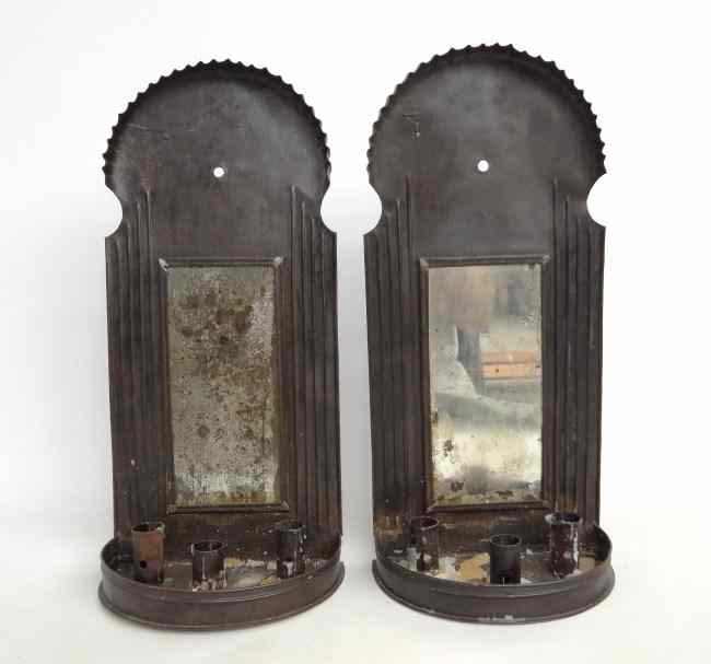 Appraisal: Pair tin and mirrored candle sconces '' Ht