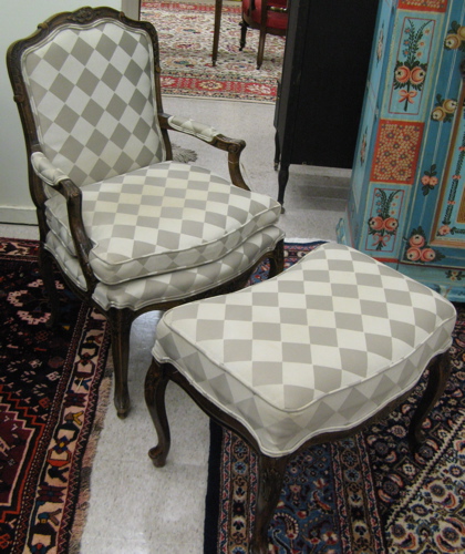 Appraisal: LOUIS XV STYLE FAUTEUIL AND TABOURET American th century both