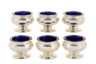 Appraisal: Sterling Cobalt Glass Footed Salt Cellars Reed and Barton American