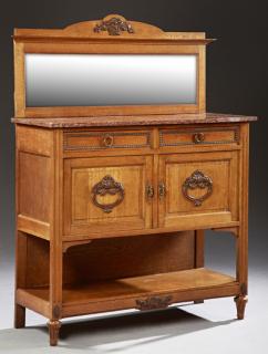 Appraisal: French Art Deco Marble Top Carved Oak Sideboard c French