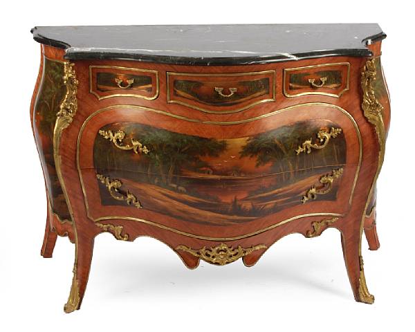 Appraisal: A Louis XVI style Venus Martin decorated marble topped commode