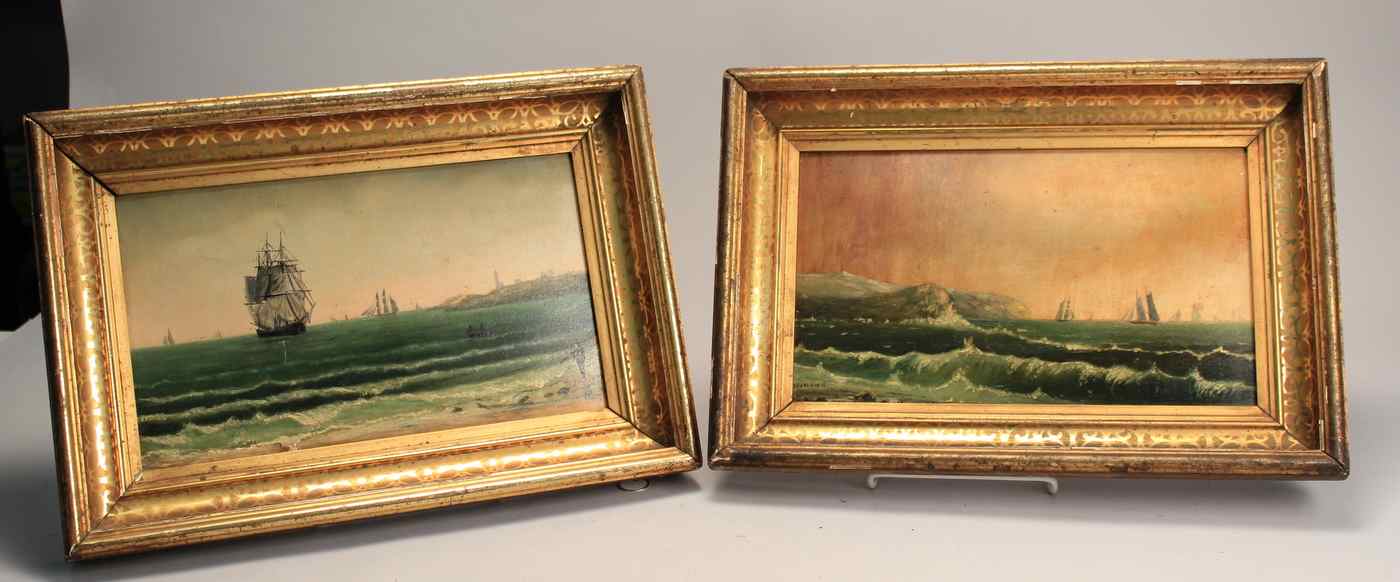 Appraisal: PAIR OF FRAMED PAINTINGSSecond Half of the th CenturyCoastal schooners