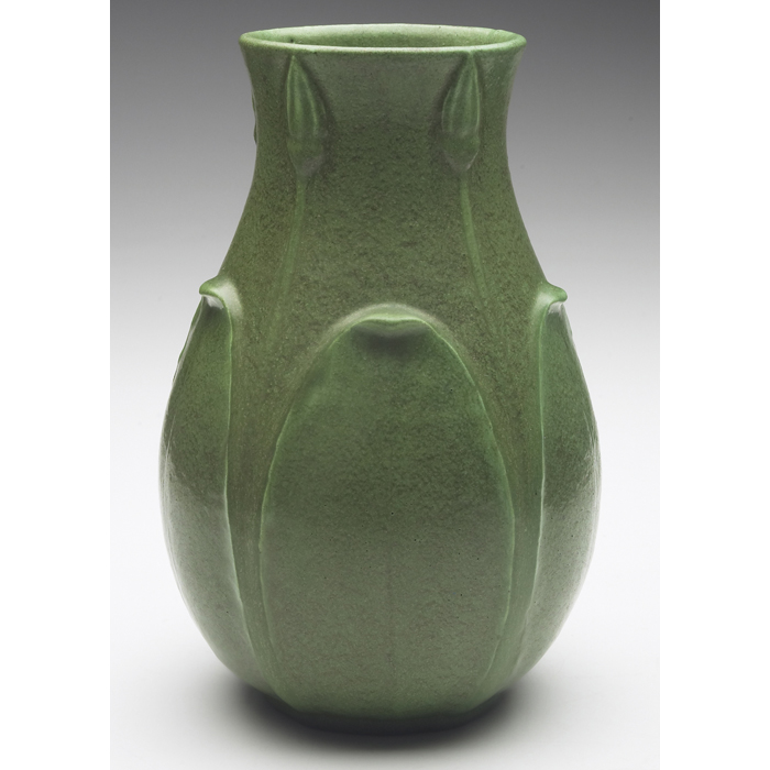 Appraisal: Grueby vase bulbous shape with carved leaves and buds covered