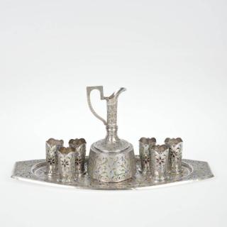 Appraisal: Middle Eastern enameled silver liquor set th th c incl