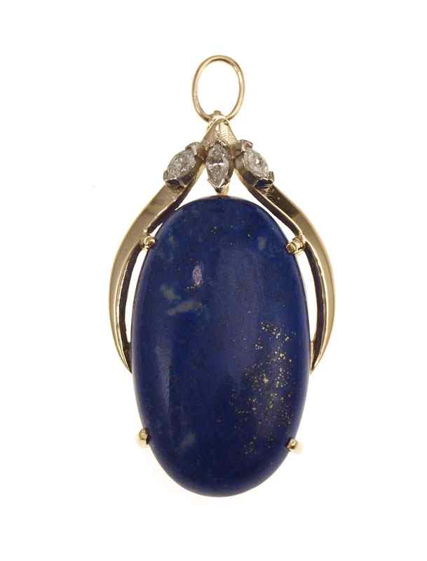 Appraisal: K LAPIS DIAMOND PENDANT K yellow gold pendant contains one