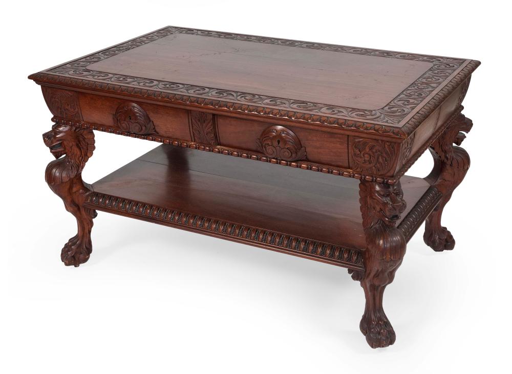 Appraisal: HEAVILY CARVED LIBRARY TABLE EARLY TH CENTURY HEIGHT WIDTH DEPTH