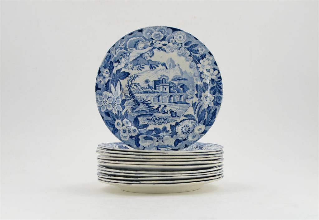 Appraisal: A set of twelve Don Pottery blue and white plates