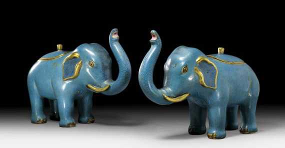 Appraisal: PAIR OF CLOISONN ELEPHANTS China th century H cm With