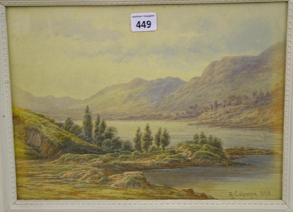 Appraisal: By A Coleman th century British - mountainous lake landscape