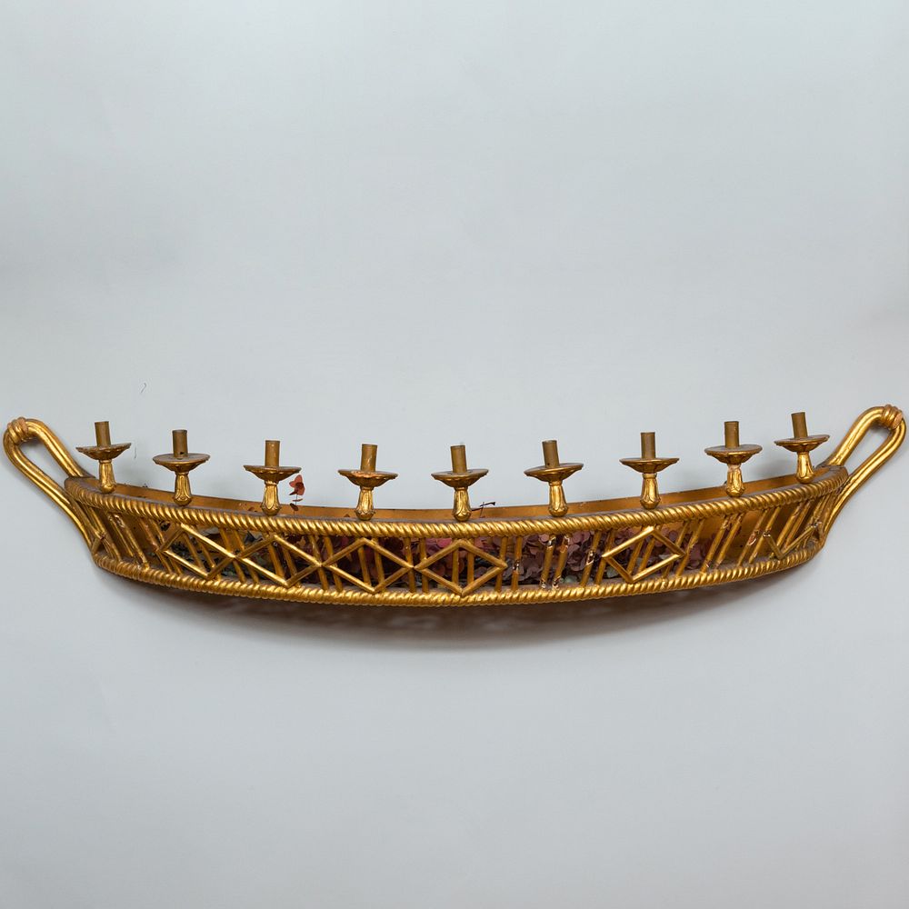 Appraisal: Pair of Nine Light Giltwood Basket Form Hanging Jardini res