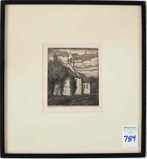 Appraisal: FREDRICK LANDSEER GRIGGS ETCHING British - ''Netherton Chapel '' Image