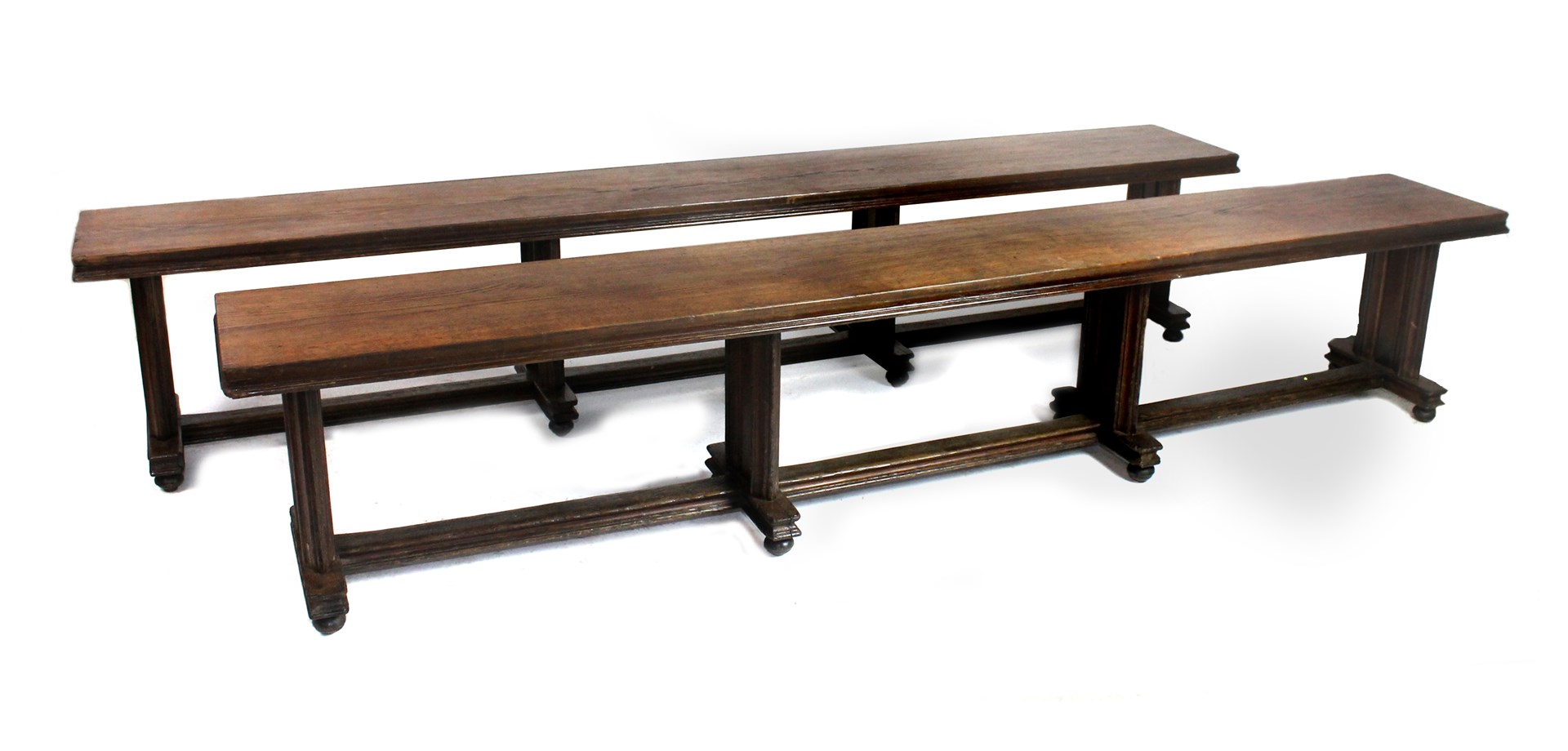 Appraisal: A pair of th century oak hall benches each with