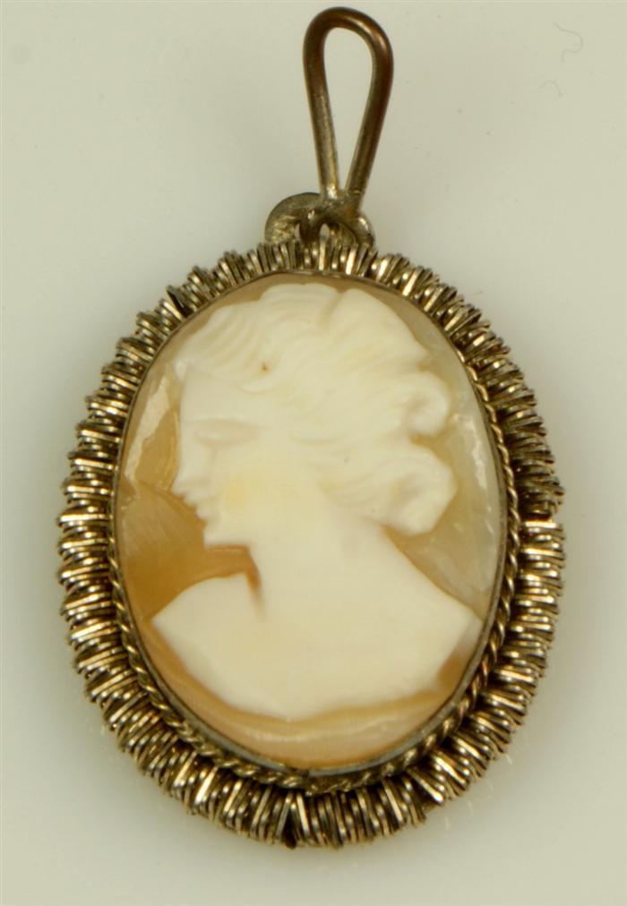 Appraisal: Carved shell cameo lot c o YGF ring YGF pendant