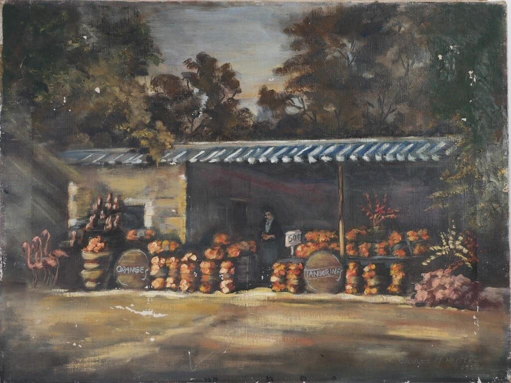 Appraisal: Oil on canvas painting of a Florida flower or produce