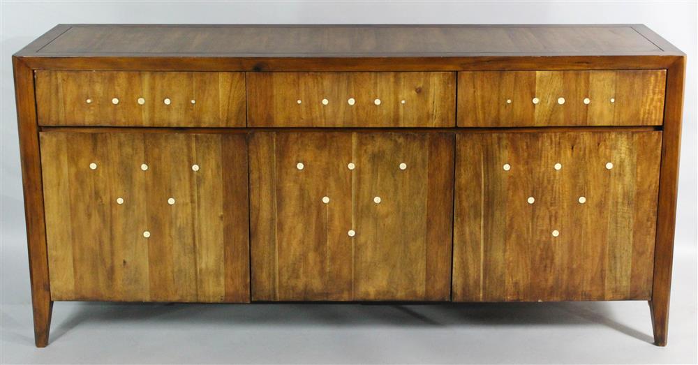 Appraisal: MODERNIST CHERRYWOOD CREDENZA SIDEBOARD WITH BONE INLAY molded inset framed