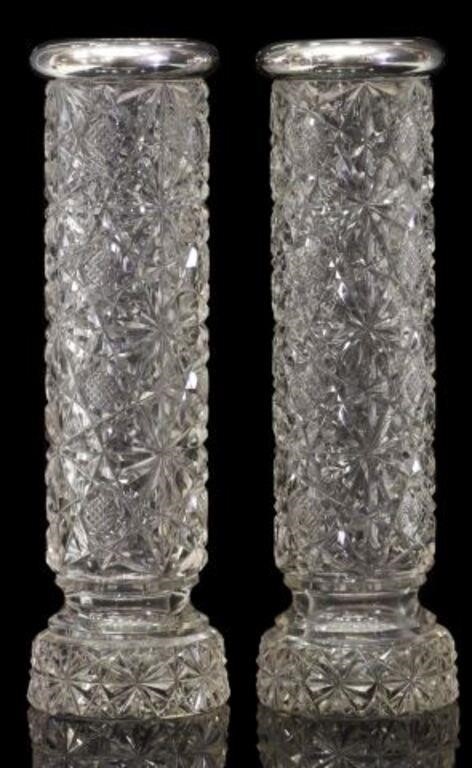 Appraisal: pair Cut glass vases c sterling silver rims with Chester