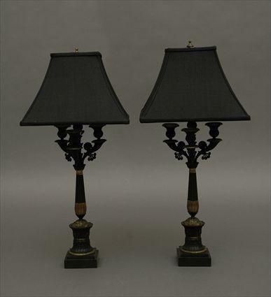 Appraisal: Pair of Empire-Style Bronze and Gilt-Metal Four-Light Candelabra Lamps