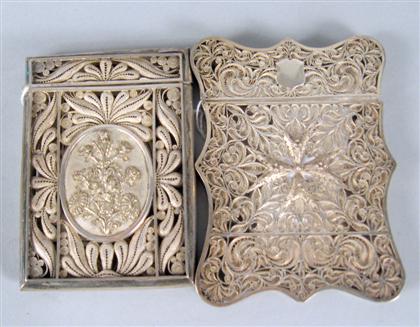 Appraisal: Two Continental silver filigree card cases th century Both unmarked