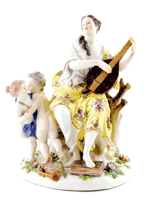 Appraisal: Meissen musical figure th century seated maiden playing mandolin gazing