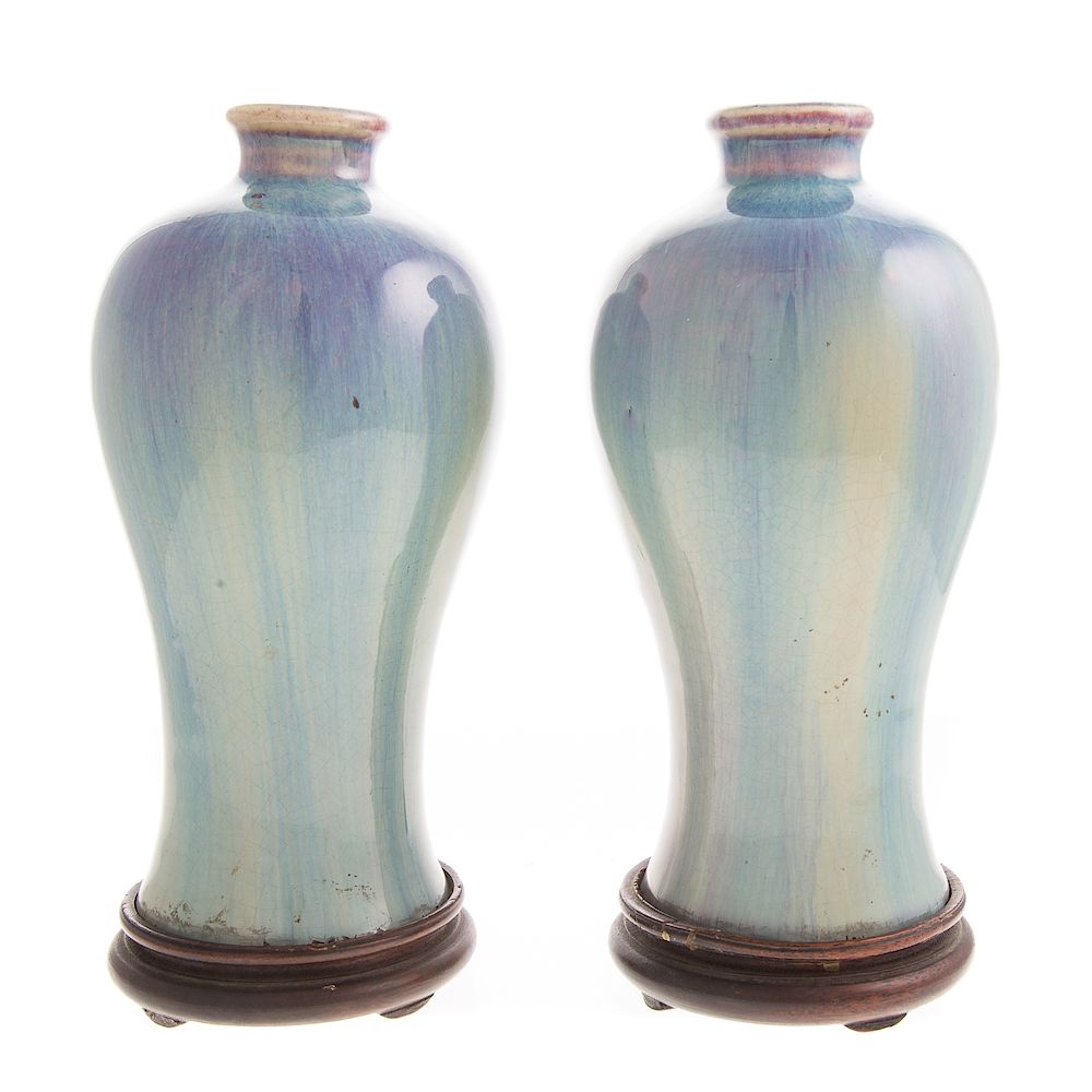 Appraisal: Pair of Chinese Flambe Porcelain Meiping Vases th century or