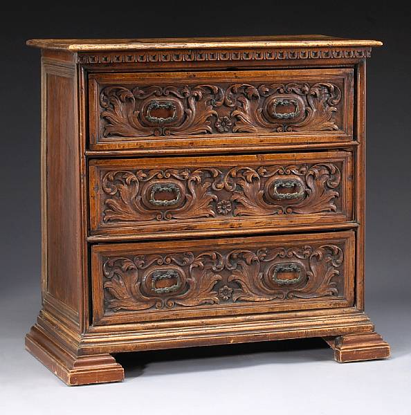 Appraisal: A Spanish Baroque walnut chest of drawers th century The