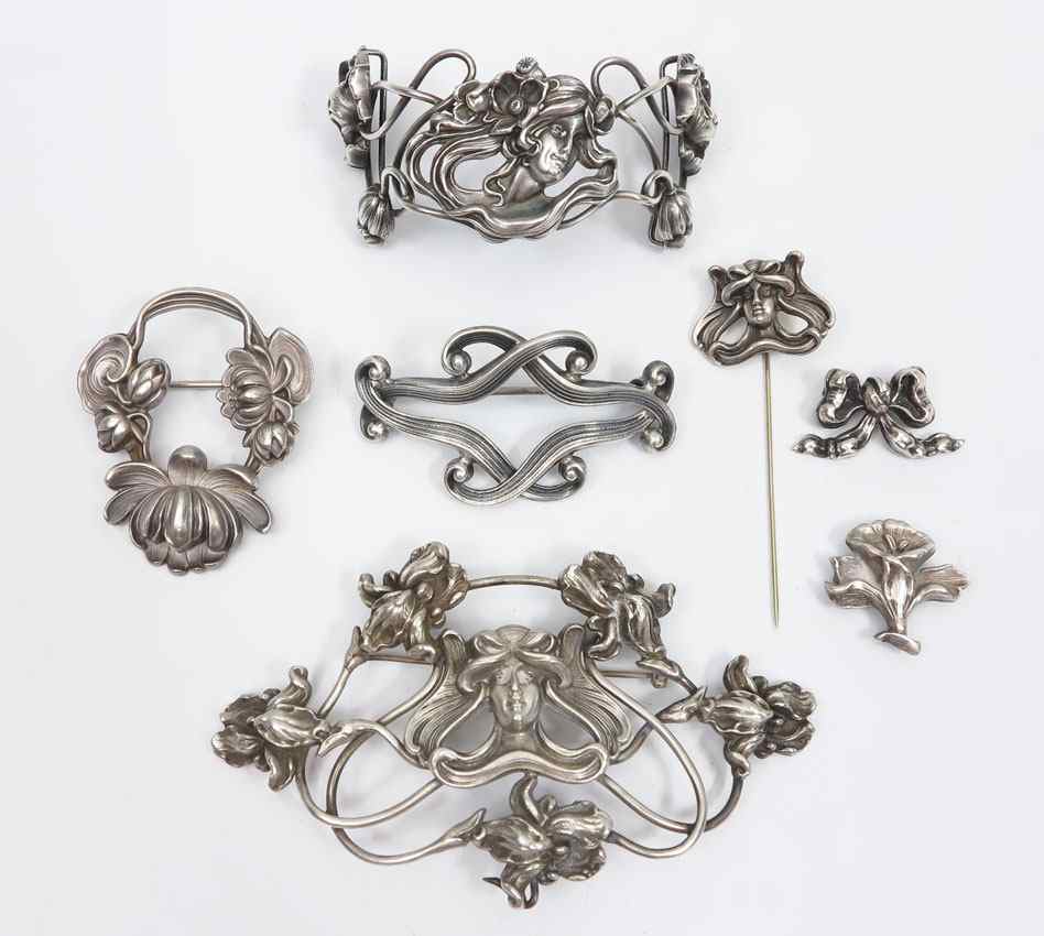 Appraisal: ART NOUVEAU STERLING SILVER KERR JEWELRY pieces to include Large