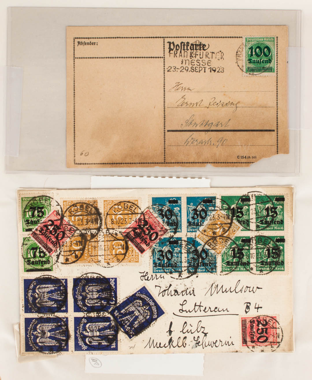 Appraisal: Collection of German stamped covers bearing Weimar Republic issues of