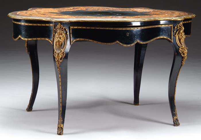 Appraisal: INLAID AND ORMOLU MOUNTED TH CENTURY CENTER TABLE Mid th