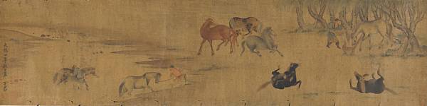 Appraisal: After Zhao Mengfu - Horses and Grooms th Century Handscroll