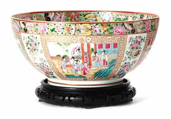 Appraisal: Chinese Export rose medallion porcelain oversized punch bowl floral-and-butterfly border