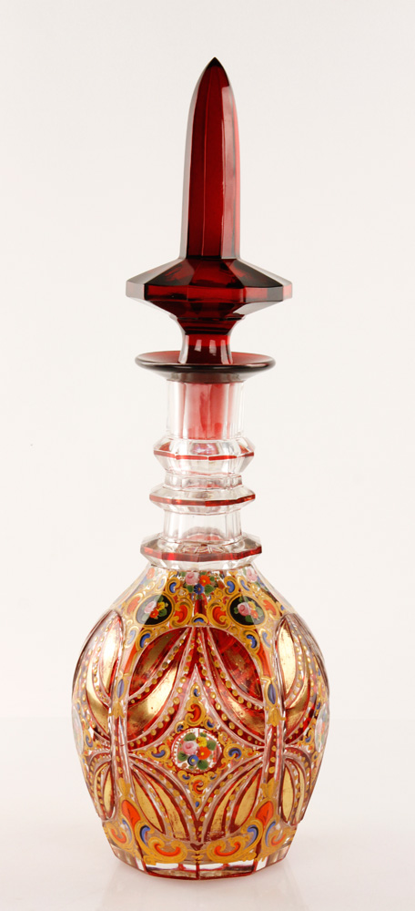 Appraisal: - th C Ruby Flashed Glass Bohemian Decanter th century