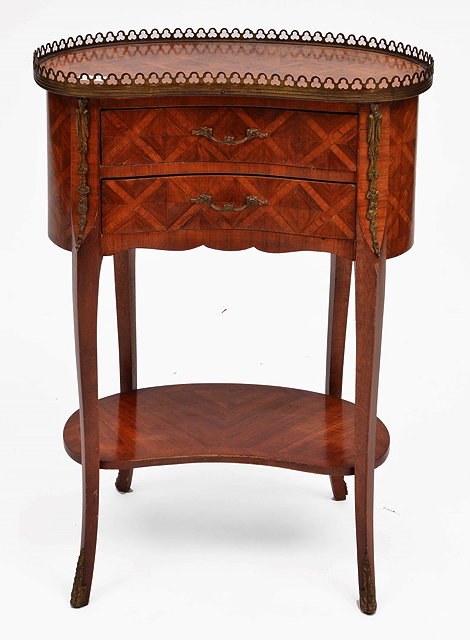 Appraisal: A FRENCH KINGWOOD AND MARQUETRY INLAID KIDNEY SHAPED BEDSIDE TABLE