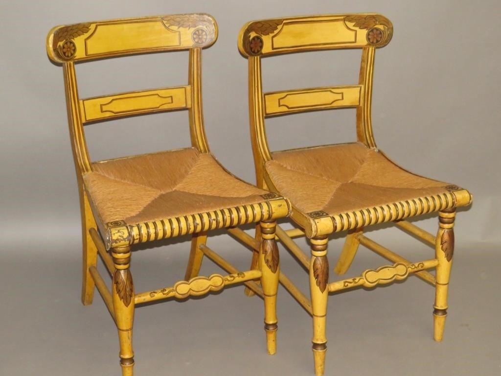 Appraisal: PAIR OF CHAIRSca in a matching multicolored paint with double