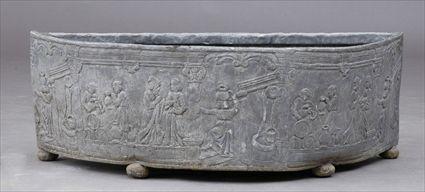 Appraisal: ENGLISH LEAD SEMI-CIRCULAR CISTERN Cast with classical figures x x