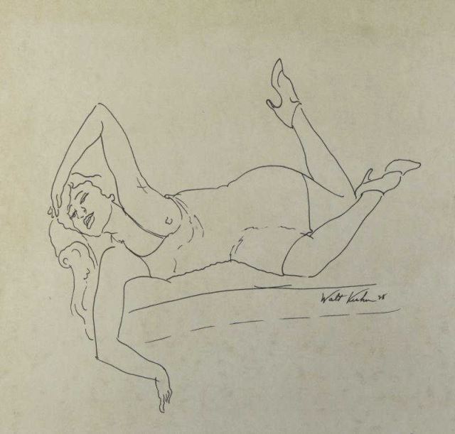 Appraisal: KUHN Walt Ink on Paper Reclining Nude Signed and dated