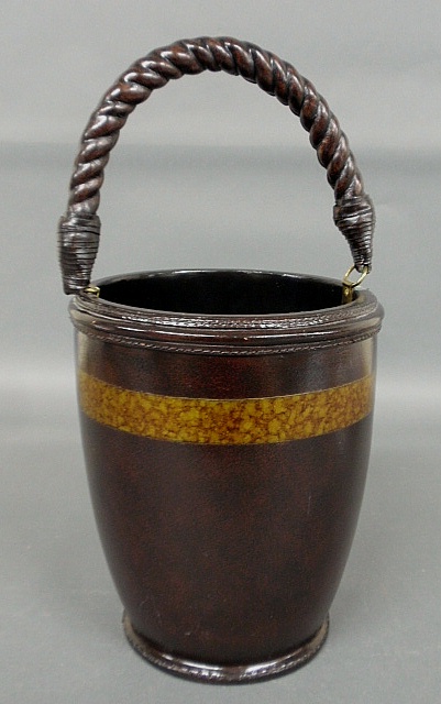 Appraisal: - Leather covered wood George Washington fire bucket by Maitland-Smith