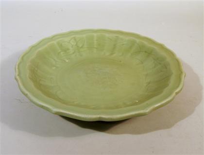 Appraisal: Chinese Ming carved celadon glazed porcelain charger ming dyansty Foliate